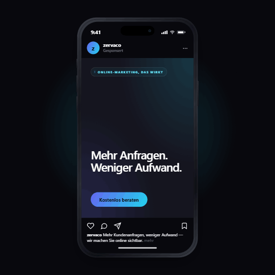 Zervaco Social-Media-Werbeanzeige auf einem iPhone 17 Pro dargestellt